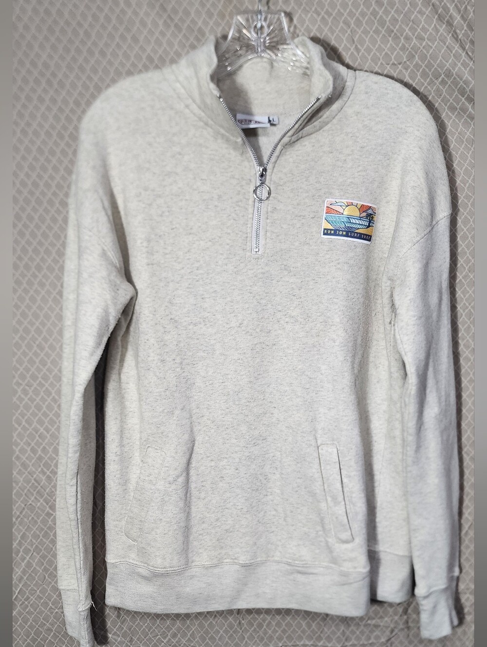 Ron Jon Surf Shop 1/4 Zip Sweatshirt Jacket Cream Women's Large Used Great Shape